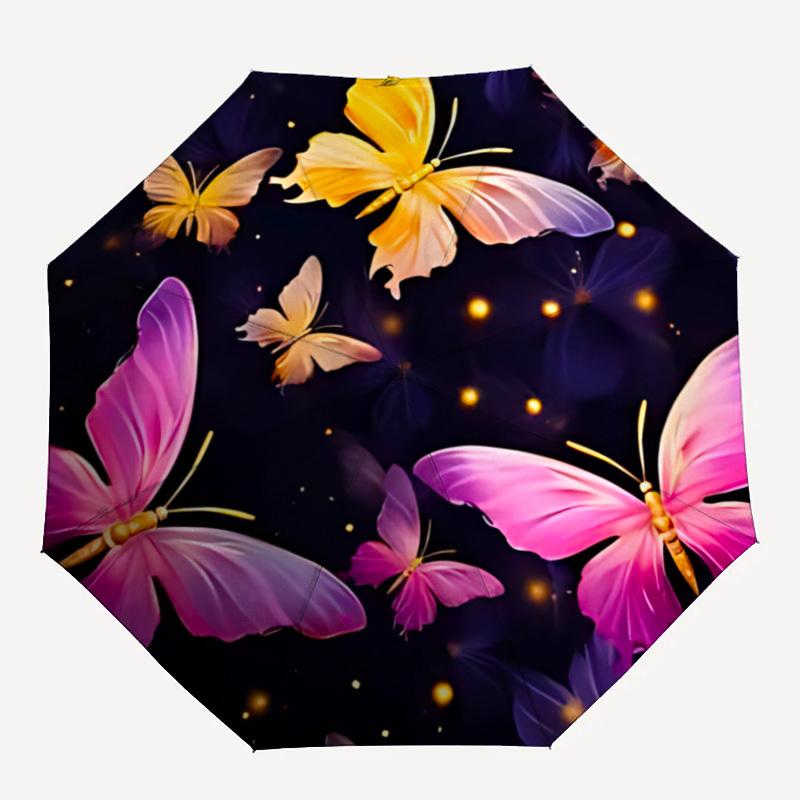 1pc Butterfly Fantasy Automatic Open/Close Umbrella Compact Folding Umbrella, All-Season Portable Umbrella for Women/Men205