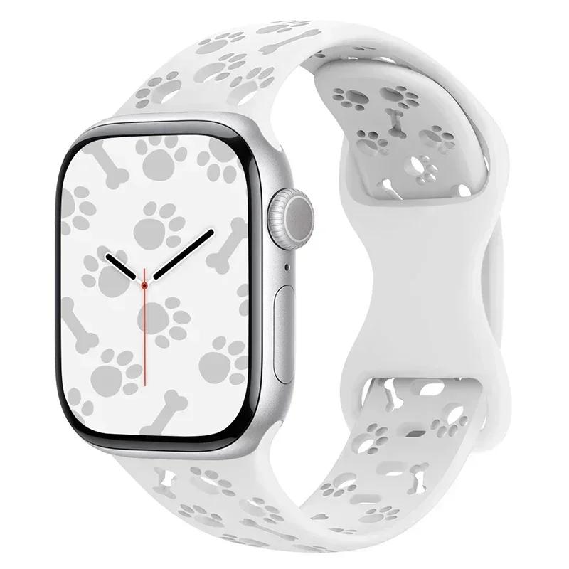 

Dog Paw Silicone Strap for Apple Watch Band 49mm 46mm 42mm 44mm 41mm 40mm 38mm Correa Bracelet Series 10 9 8 7 SE 6 5 4 3 Ultra2 Series10 46mm белый