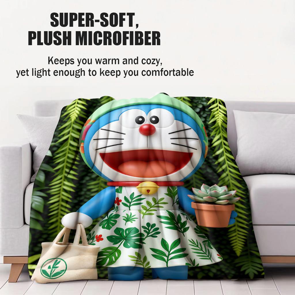 All Season Cute Kawaii Doraemon Flannel Throw Blanket Cozy Warm Small Cover Blanket For Adult Home Office Picnic Outdoor Use