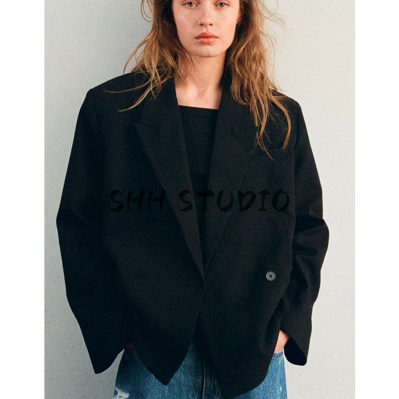 Autumn New Women's Clothing Work Clothing Wind Belt Padded Shoulder Lapel Short Double Breasted Long Sleeve Suit Coat 1255735