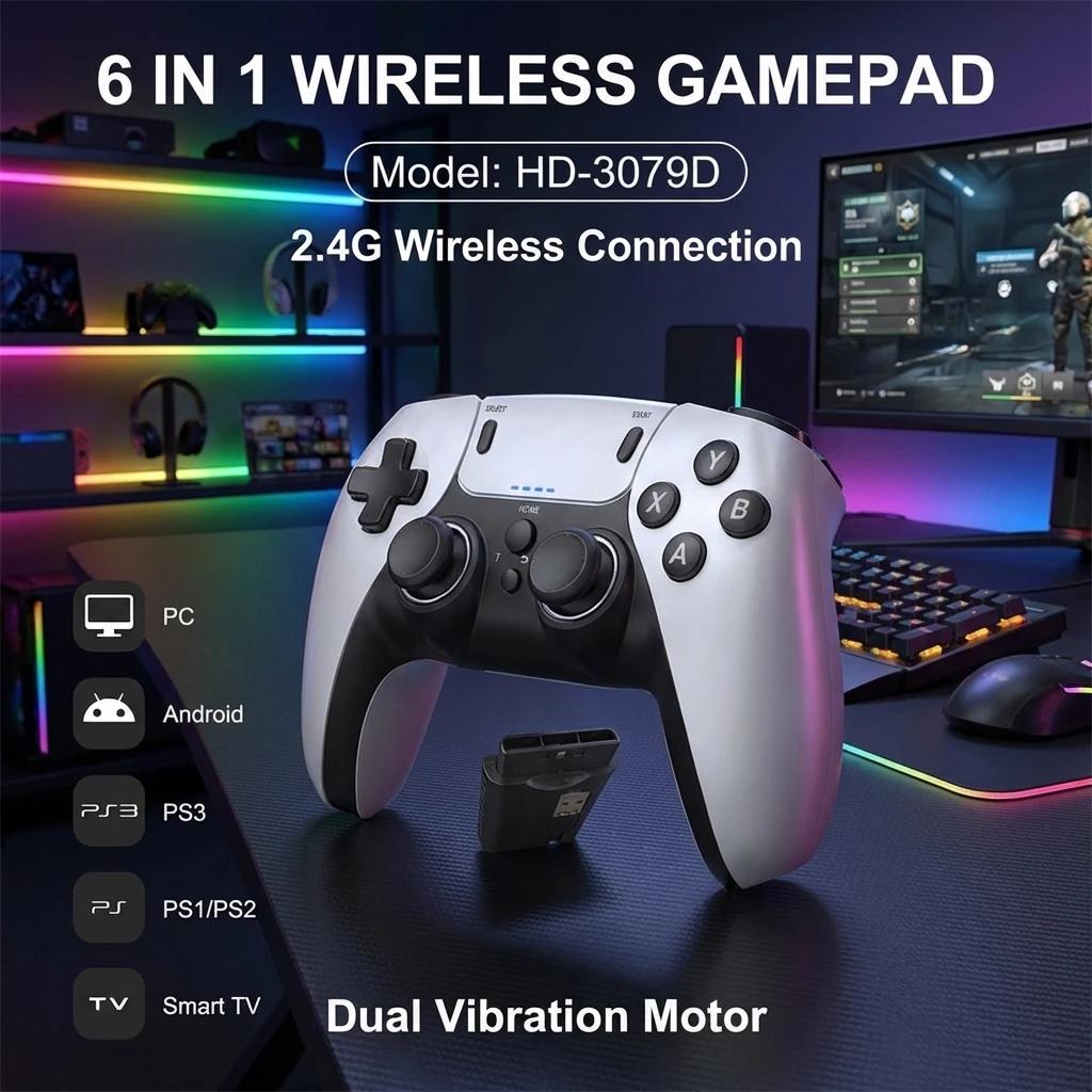 Gamepad 6 w 1 z podwójnymi wibracjami Bezprzewodowy kontroler do gier 2,4G dla Ps1 Ps2 Ps3 Pc Android Smart Tv Box Akcesoria do gier