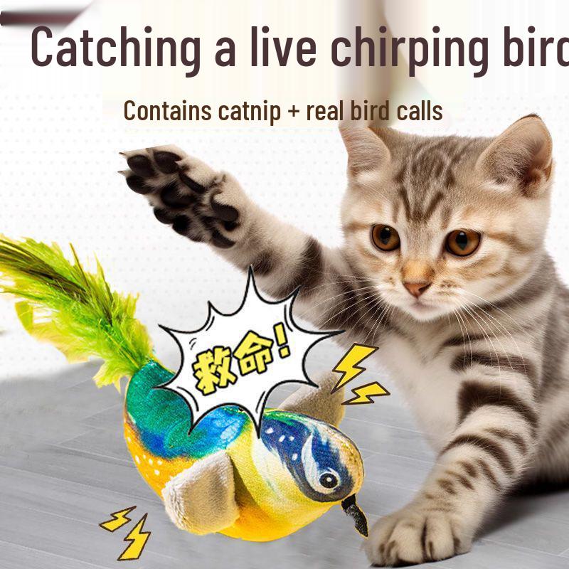 Interactive Cat Teaser Toy with Bird Sounds - Self-Play Energy Expender for Kittens