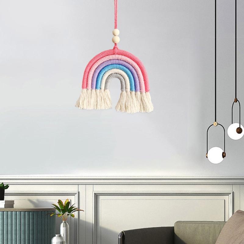BeHandwovens Cotton Rope Rainbow Tassels Wall Car Pendants Rainbow Wall Hangings Holiday Decorations