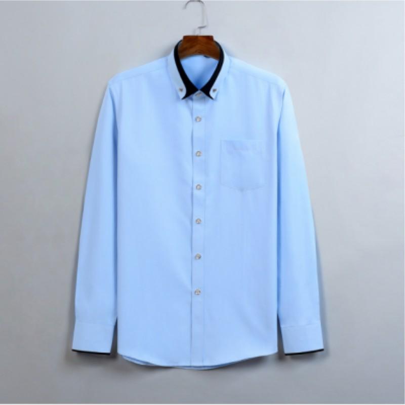Pánská business casual košile, úzký střih, jednobarevná, prodyšná, s dlouhým rukávem, čtvercový výstřih, vysoce pružná, základní vrstva