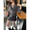 Women's Gray V-Neck Button-Up Sun Protection Long Sleeve Cover-Up Top, Loose Fit for Spring/Autumn