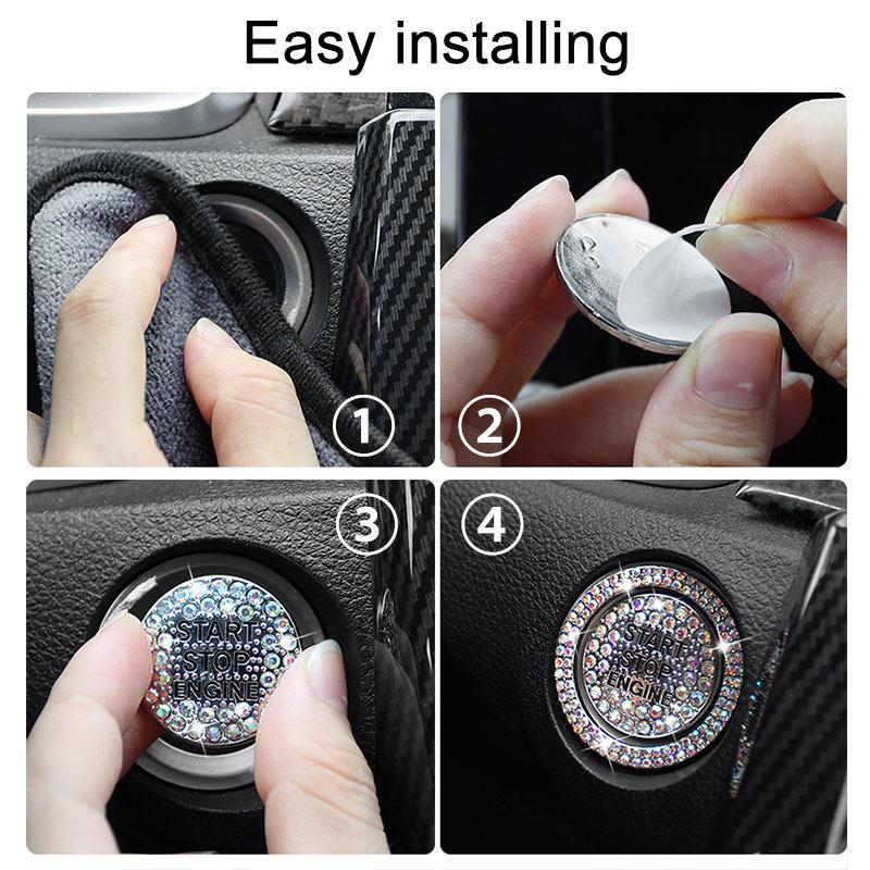 1 Set Ring and Button Car Bling One-Click Start Stop Engine Ignition Sticker Universal Crystal Rhinestone Metal Decor Cover