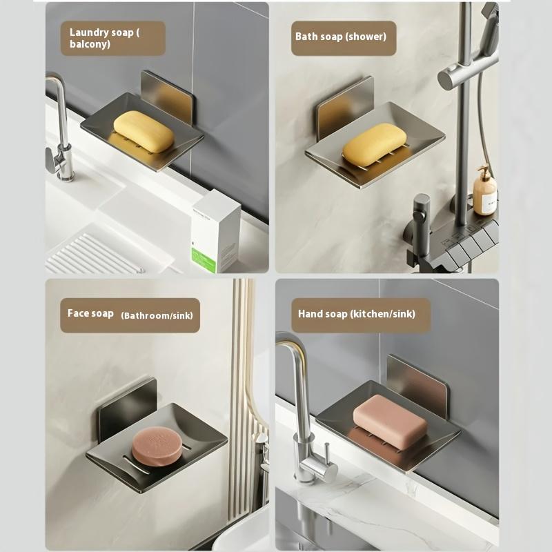 2 ks - Nástěnný držák na mýdlo bez vrtání, Odvodňovací mýdlenka, Polička na vonné předměty z uhlíkové oceli, Krabička organizér na mýdlo do koupelny, Koupelnové doplňky
