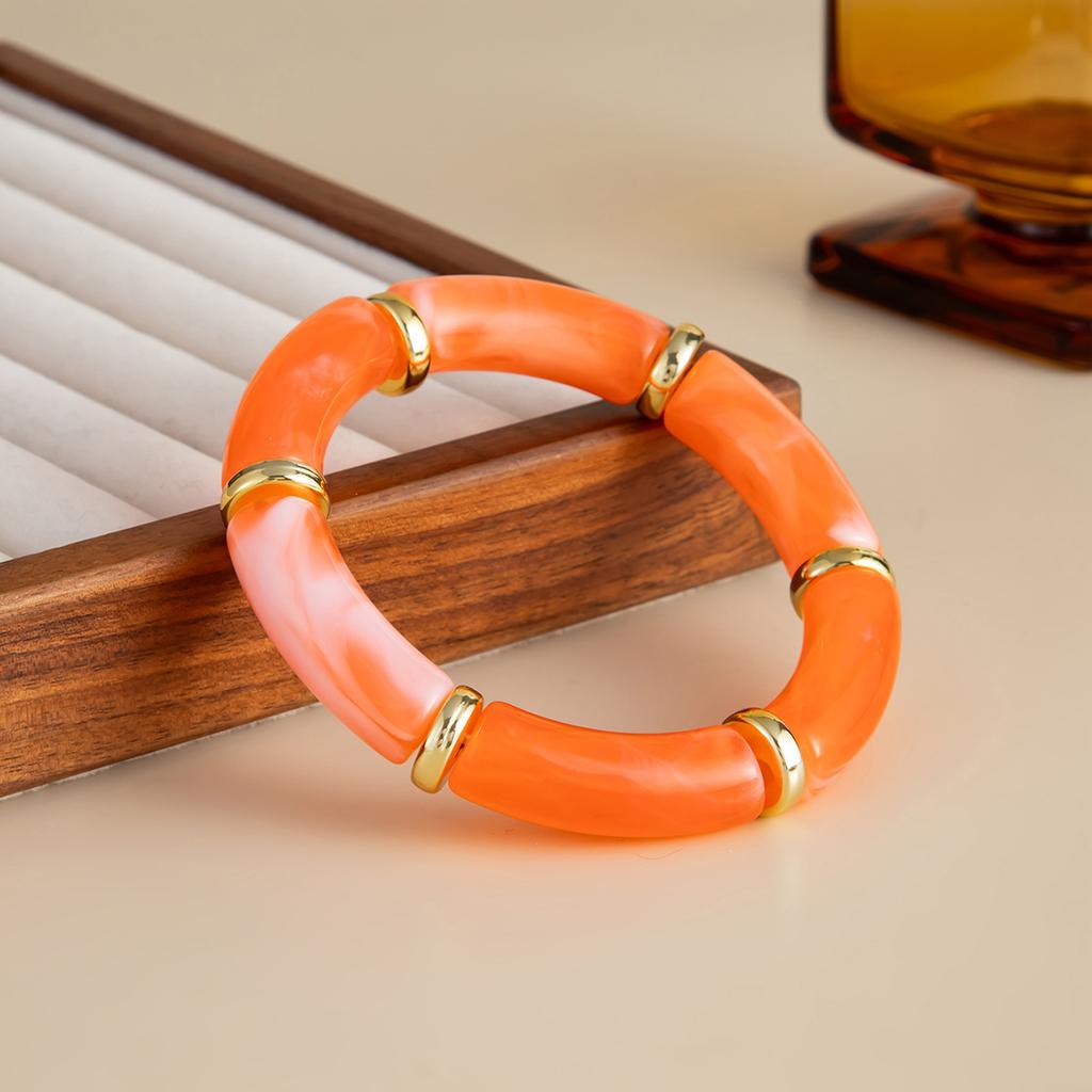 Vintage Stackable Acrylic Bracelets for Women Bohemian Round Retro Tube Beaded Bracelet Bangles Leopard Resin Elastic Bangle  Jewelry Gift