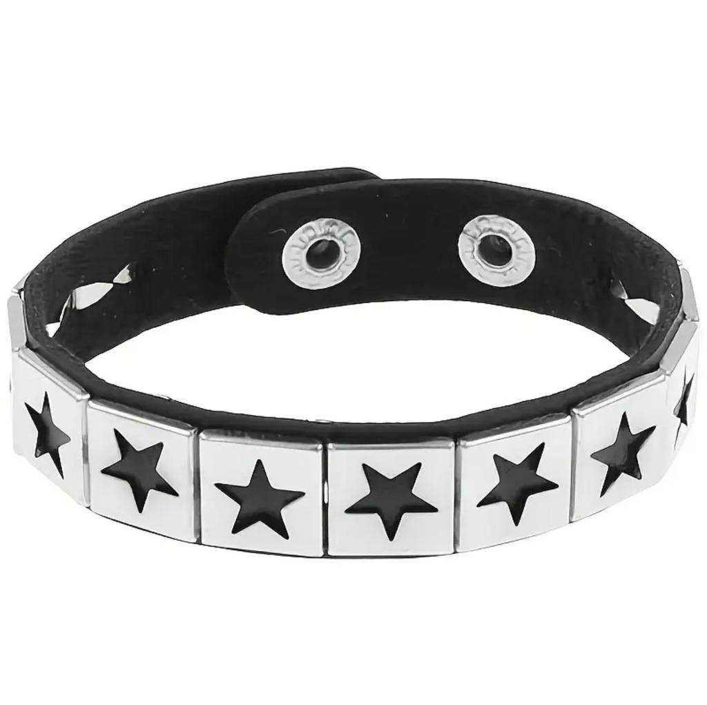 1Pc/4pcs Fashion Multi-layer Wide Leather Bracelet Punk Domineering Rivet Five-pointed Star Wrist Strap Personalized Bracelet