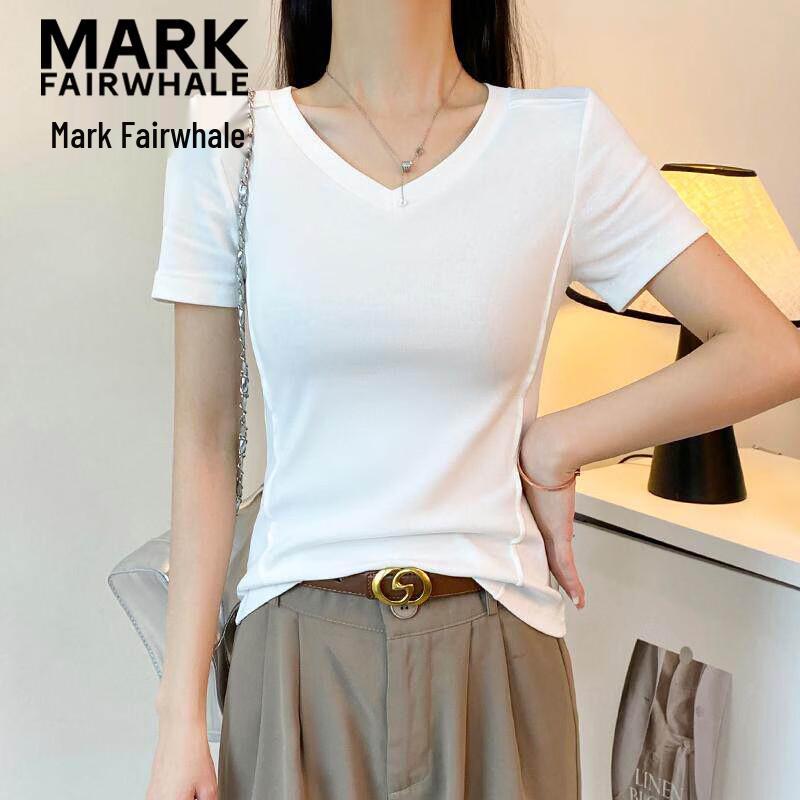 Mark Fairwhale Women s V-Neck Slim Fit Short Sleeve T-Shirt L белый