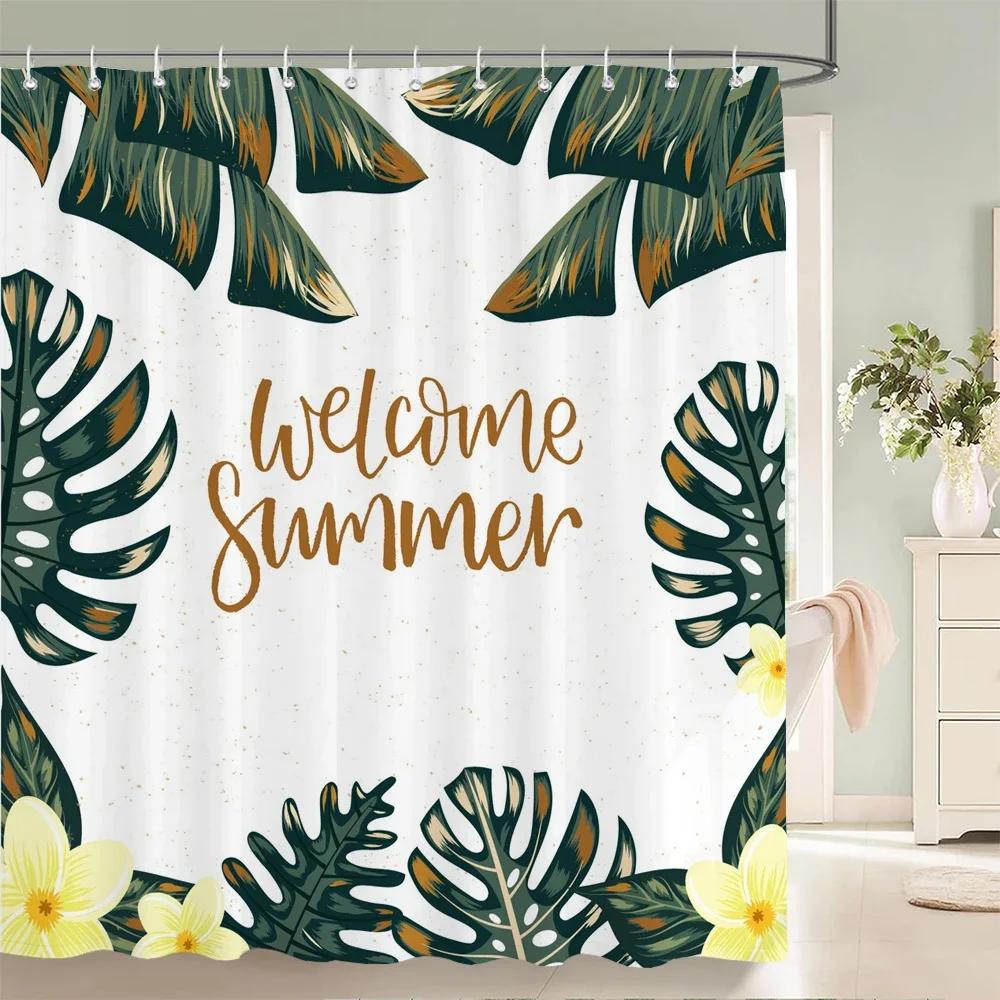 Palm Trees Leaves Shower Curtain Bathroom Waterproof Polyester Shower Curtain Printing Curtains for Bathroom Shower with Hook0