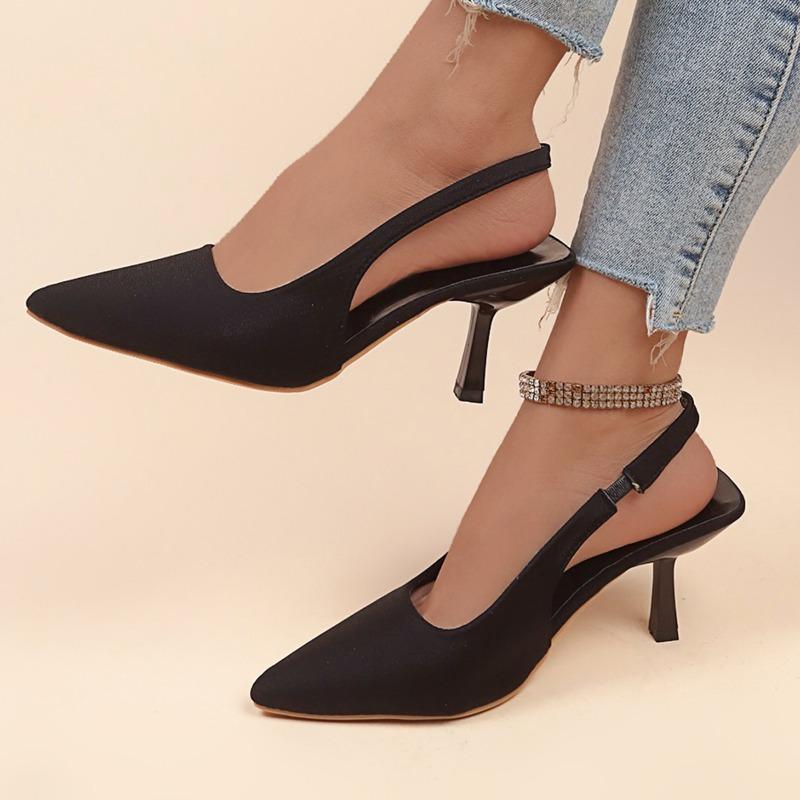 

High-heeled sandals bag head back empty rear strap new shallow pointed single shoes European and American stiletto high heels 35 чёрный