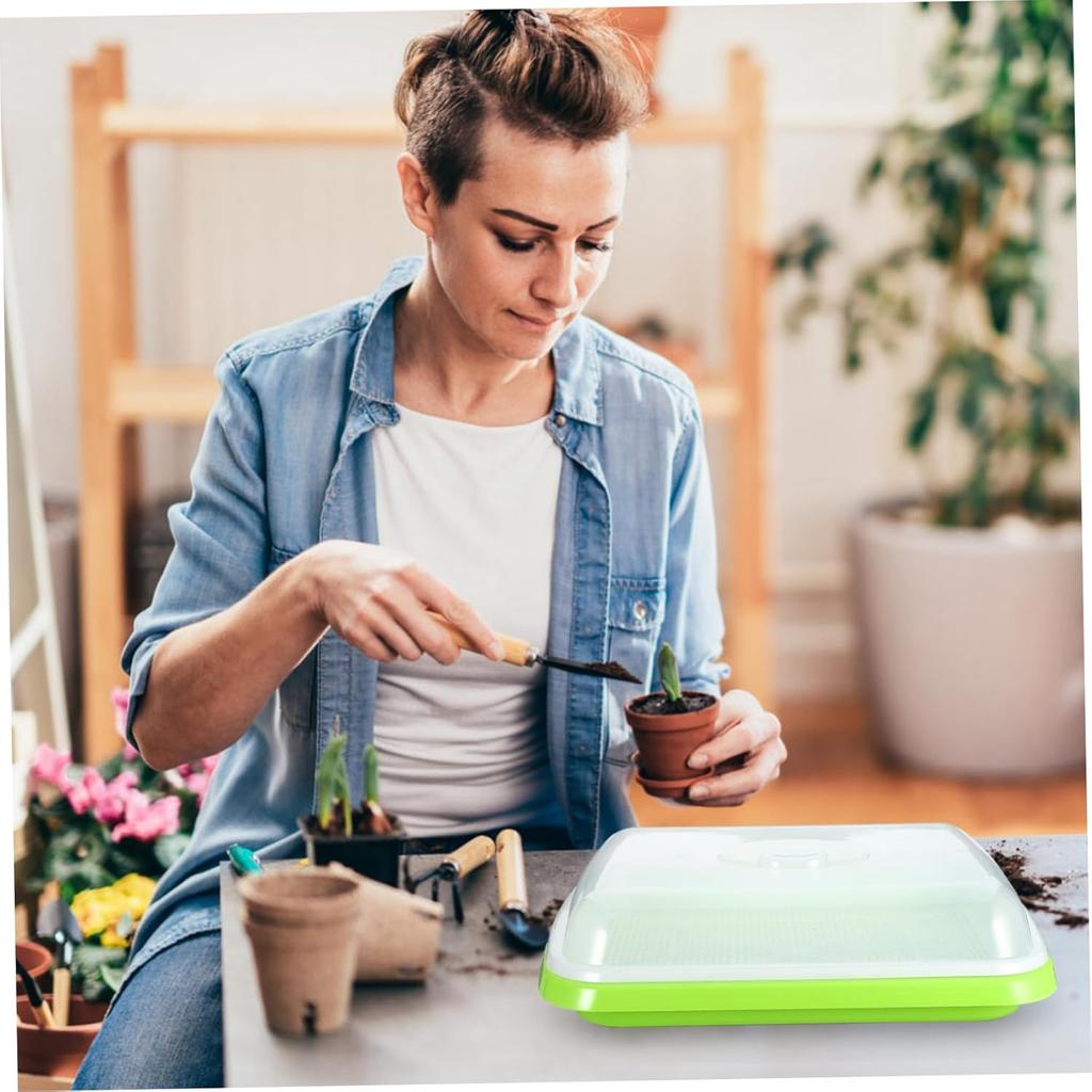 DOITOOL 1 Set Sprouter Tray with Lid Cultivation Germination Nursery Sprouting Tray Wheatgrass Soybean Grower for Garden Home Office