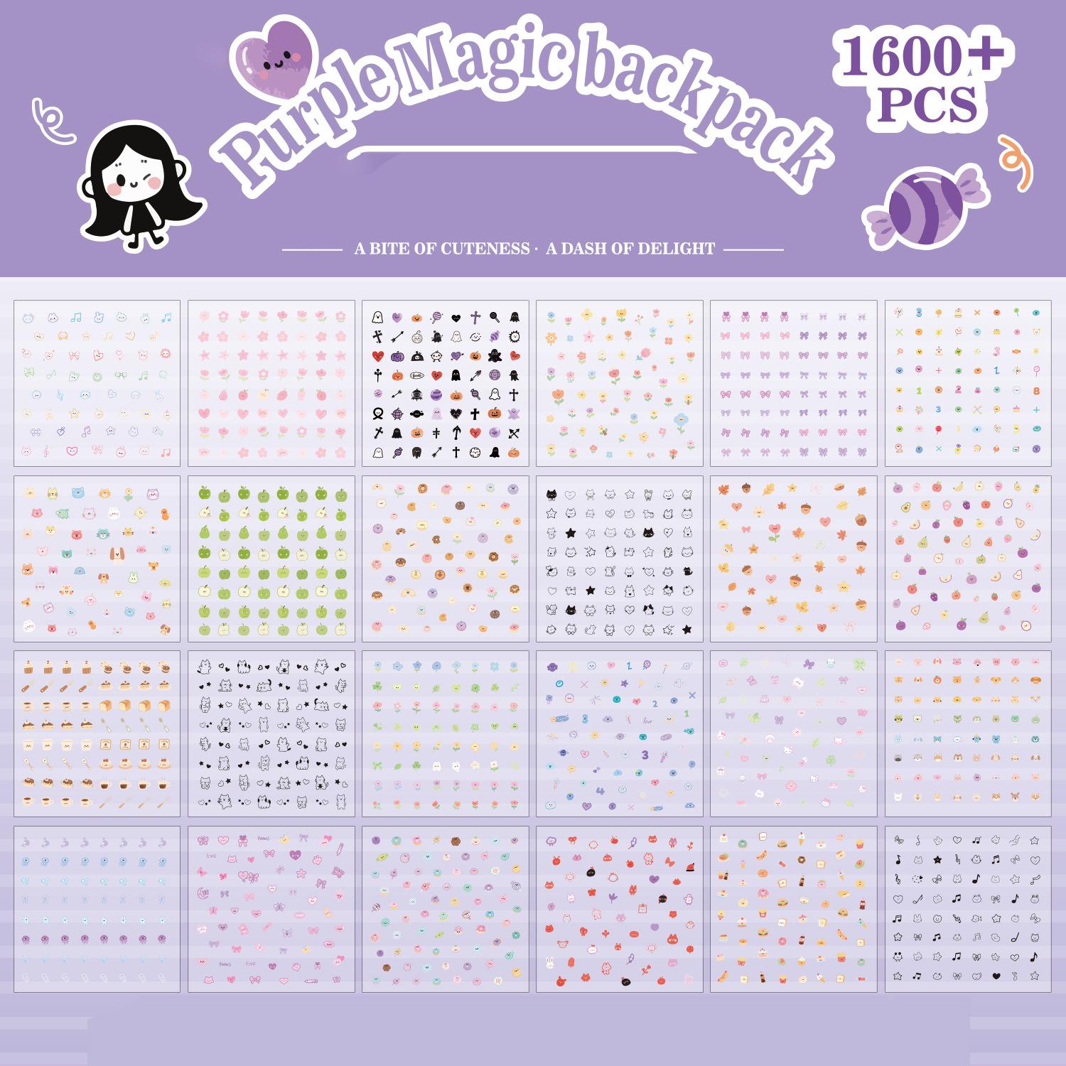 

24sheets 1600+Pcs Cute Cartoon Mini Stickers Puppy Rabbit Cats Design Diy Phone Case Scrapbooking Journaling Decorative Sticker фиолетовый