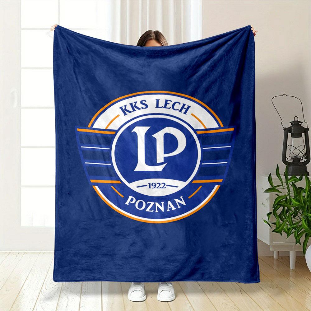 KKS Lech Poznan Logo Design Patterned blanket, flannel, suitable for all seasons, home decor, warm and cozy