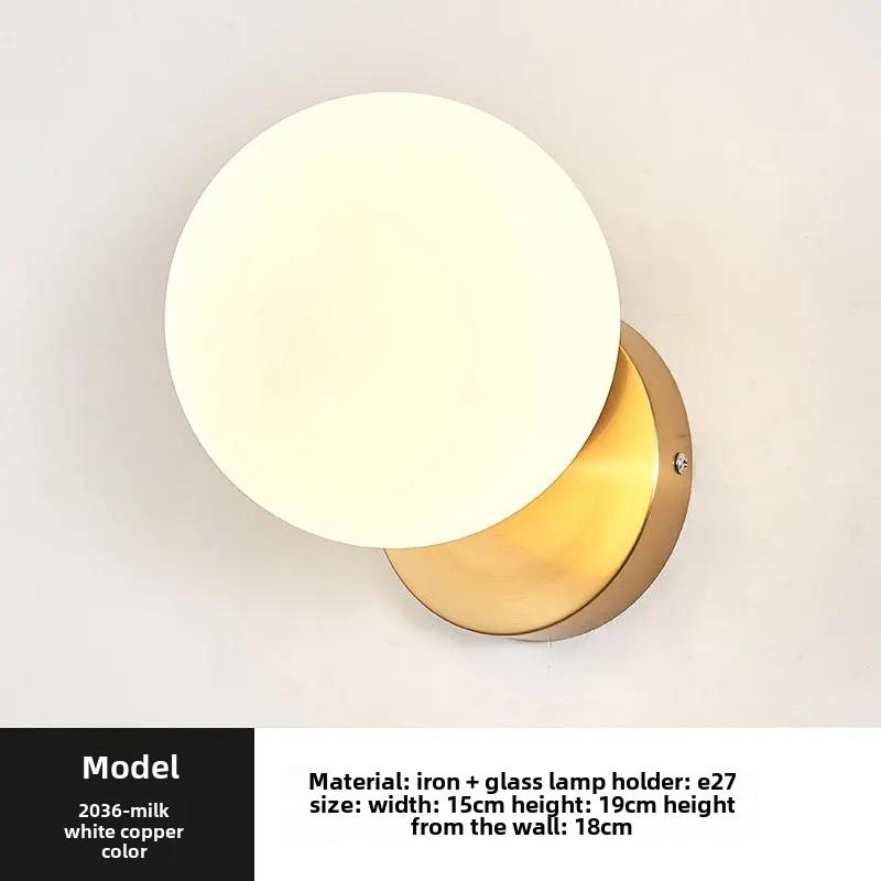 Applique murale LED d'intérieur nordique en fer et verre rond E27 pour escaliers modernes pour salon, chambre à coucher, couloir, allée