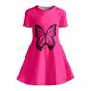 Girl's Pink Butterfly Print Dress Short Sleeved Casual A-line Children's Swing Dress Suitable for Birthdays and Parties