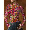 Women's Printed Cheongsam Collar Slim-fitting Long-sleeved T-shirt, Elegant Long-sleeved Bottoming Shirt