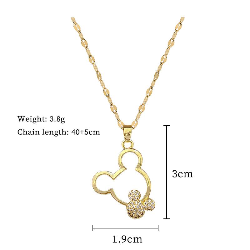 ZAKOL Gold Color Stainless Steel Hollow Mouse Head CZ Necklace for Women Cute Collar Accessories Girls Birthday Gift