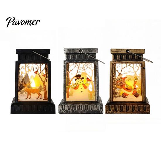 Warm LED Lantern Retro Christmas Night Light, Hand Painted Miniature Fairy Tale for Cozy Living Room Light Holiday Home Decor, Plastic Decorative Lamp