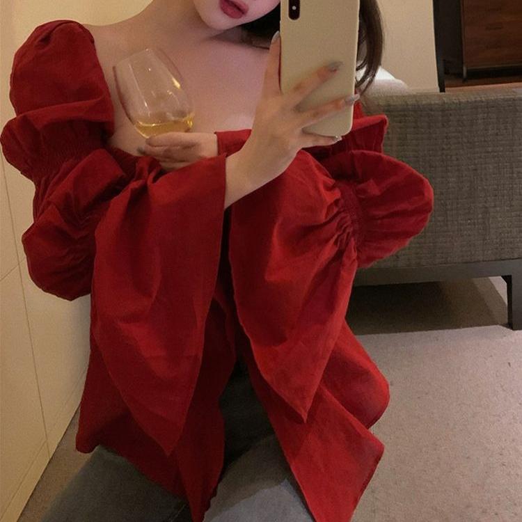 Korejská Čistá Sexy Horká Dívka Sexy Tričko Dámské Jarní Dlouhý Rukáv Čtvercový Límec Top Módní Dámské Oblečení Módní Dámské Oblečení