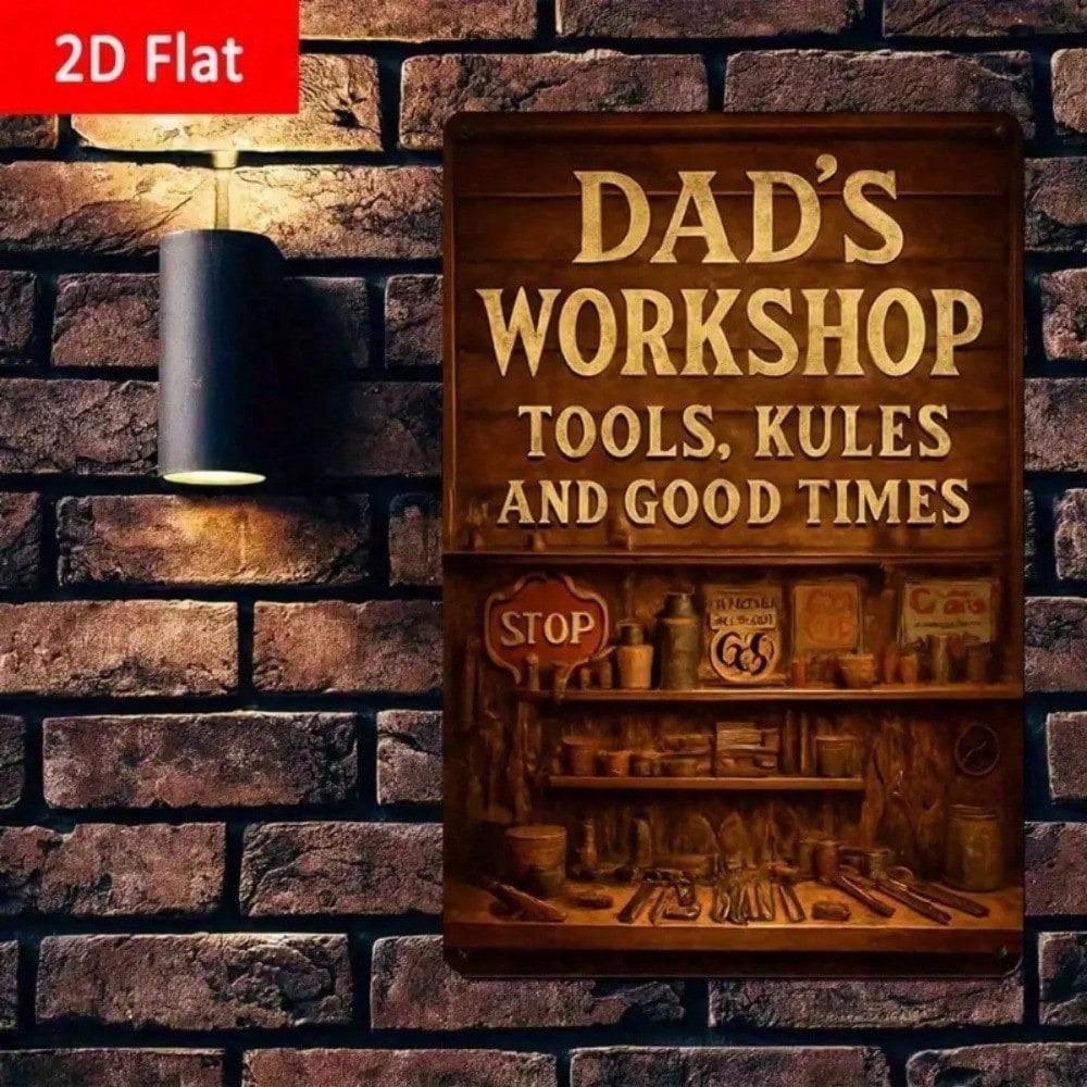 Retro Dads Workshop Metal Sign Rusty Tin Garage Wall Decor Funny Handyman Father's Day Man Cave Gift 8x12 Inch