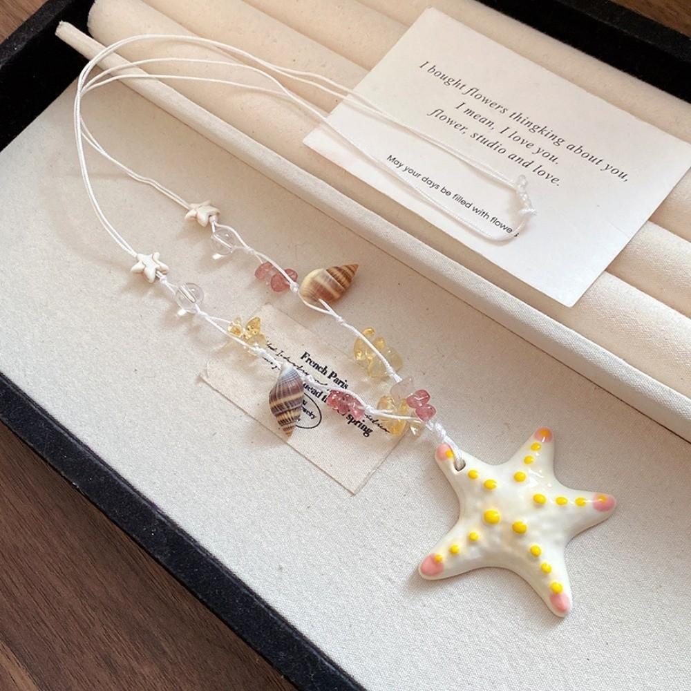Dopamine Bead Starfish Shell Necklace Bohemian Summer Clavicle Chain Starfish Choker Vacation