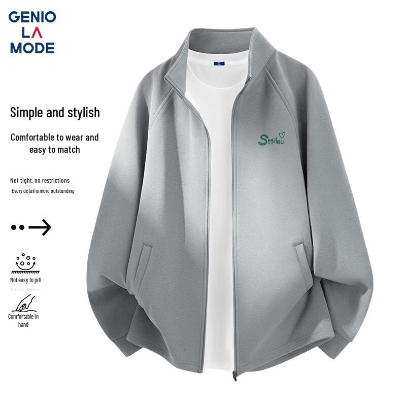 GENIOLAMODE Men s Stand-Up Collar Knit Jacket M светло-серый