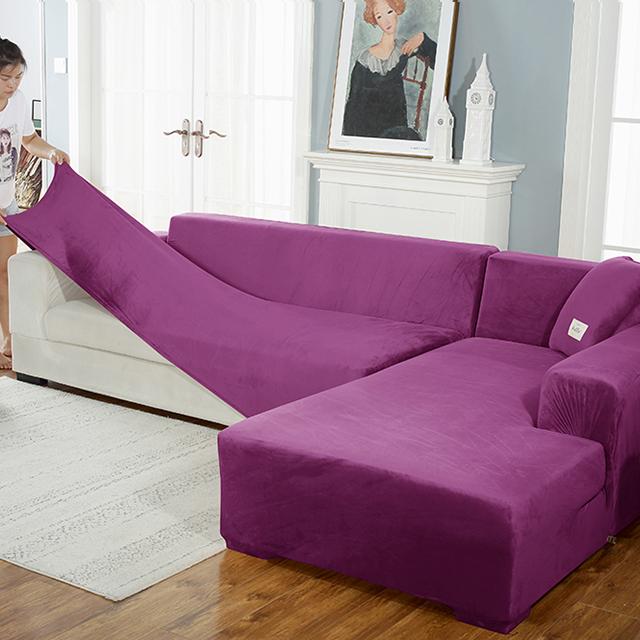 

Бархатный чехол для дивана, роскошные L-образные чехлы для диванов, однотонные чехлы для угловых диванов, кресло, противопыльный эластичный чехол, разрешено для домашних животных 1seater 90-140cm фиолетовый