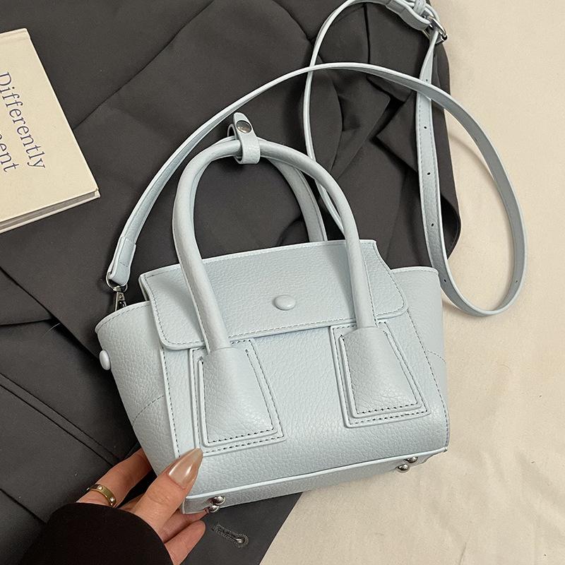 Summer Dopamine Korean Version Simple and Sweet Portable Bucket Bag Casual Foreign Style Lychee Pattern Texture Commuter Messenger Bag