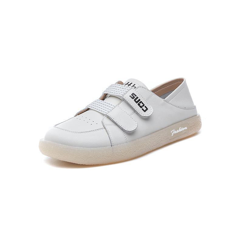 2025 New Little White Shoes Spring Versatile Casual Board Shoes Velcro Two Wear Student Single Shoes Leather Nurse Shoes