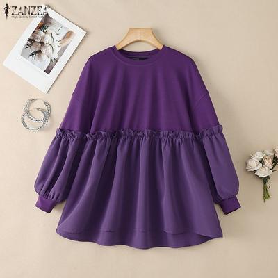 Women Casual Round Neck Loose Long Sleeve Blouse