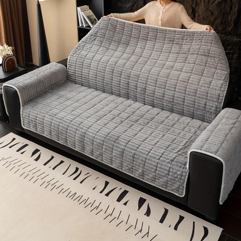 

Whole Piece Anti-Slip Quilting Sofa Cover, Thick Warm Stripe Flannel for Winter Living Room Sofa Decor Sofa Towel Slipcover 1 Seater сірий