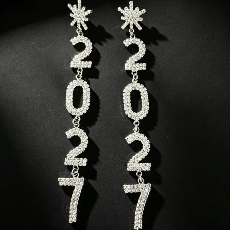 2027 Shiny Full Crystal Inlay Rhinestone Dangle Earrings Sparkly Cute Fashion Jewelry for Teen Girls School Daily Wear