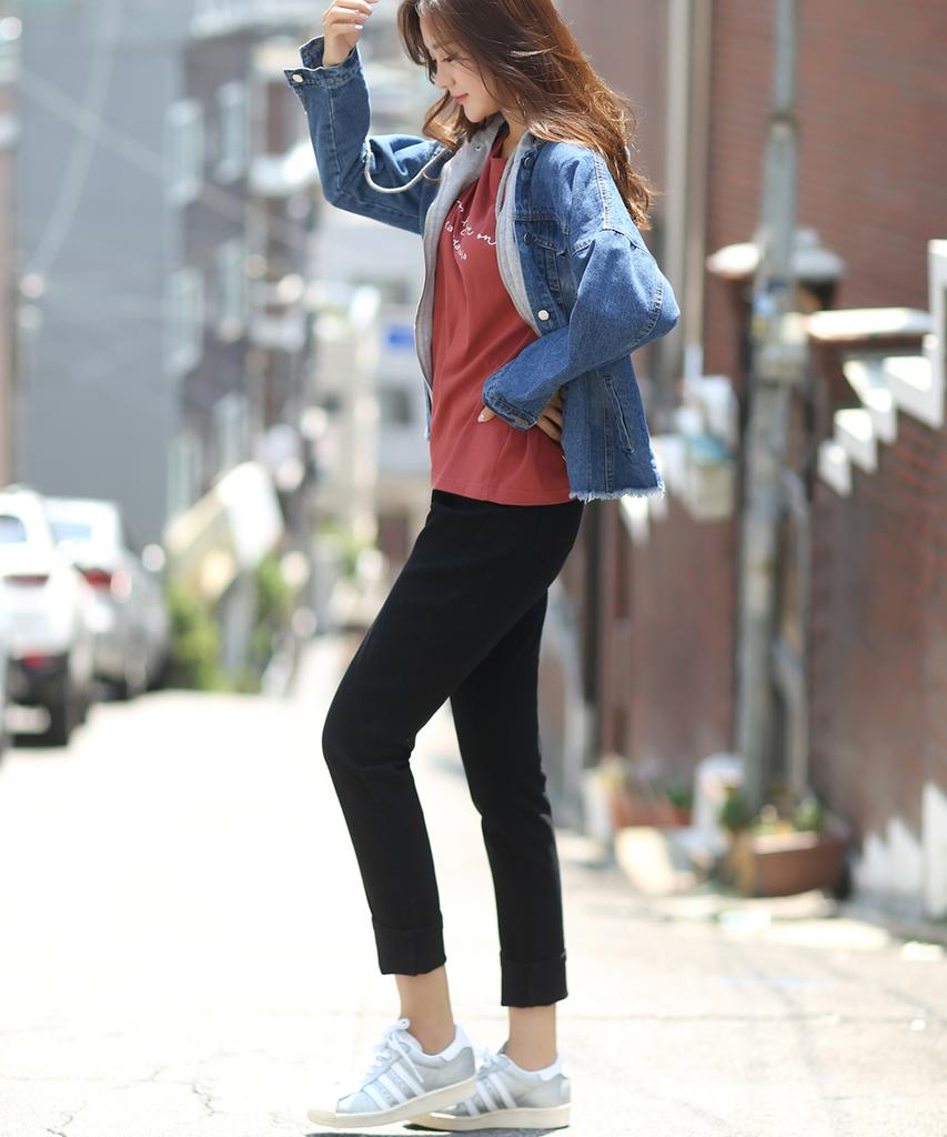Ppaeppae Black Straight Pants With Inner Elastic Waist
