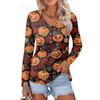 Women's Casual Fashion Sexy Comfort Halloween Printed V-Neck Button Long Sleeve