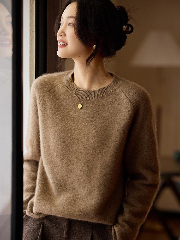Round Neck Long Sleeve Cashmere Pullover Sweater