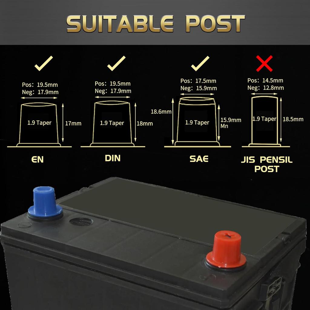 TONDA Battery Terminals, 0/4/8/10 Gauge Battery Terminal Connectors With Shims And Protective Covers, Car Cable Ends, 1 Pair
