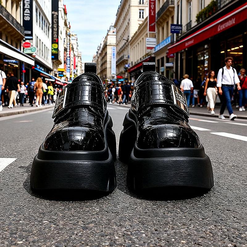 

Женские осенние новые повседневные туфли на толстой подошве с небольшим внутренним увеличением высоты и застежкой-липучкой 40 чёрный