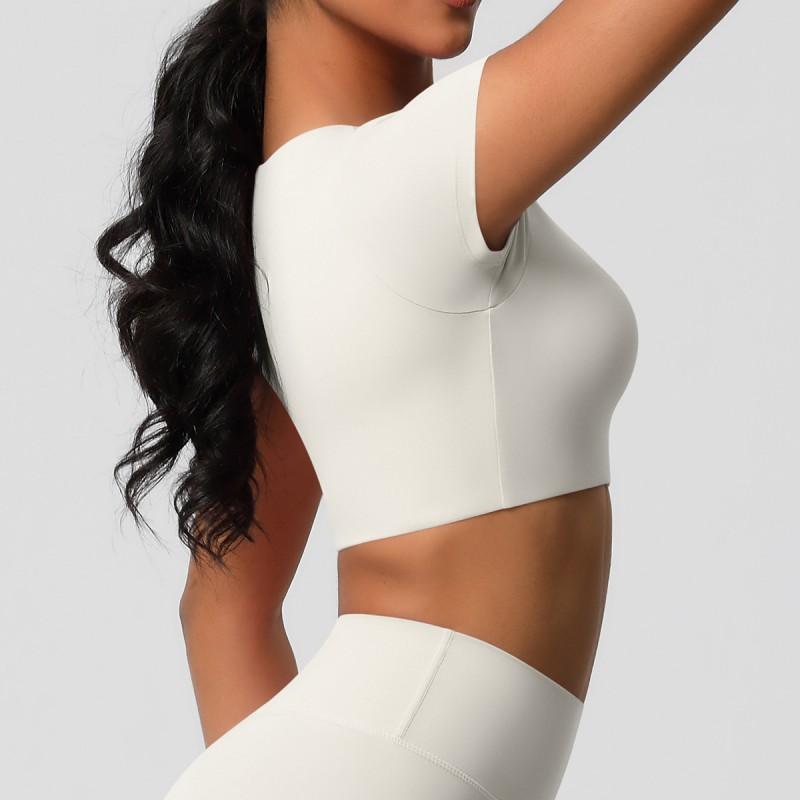 Womens Solid Dance Tight Short Sleeve Quick Dry Yoga Fitness Top Stage Performance Shirt
