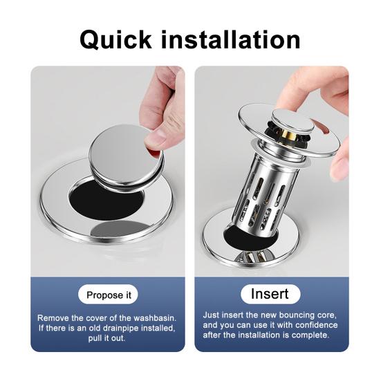 Brass Core Sink Stopper Stainless Steel Bathroom Sink Drain Strainer Easy Install Anti-Blocking Filter