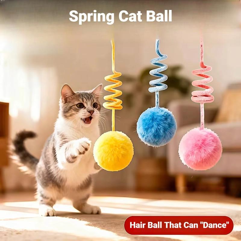 1Pc Suction Cup Spring Fur Ball Retractable Cat Teaser With Bells Colorful Elastic Strings Fluffy Cat Toy Pet Supplies
