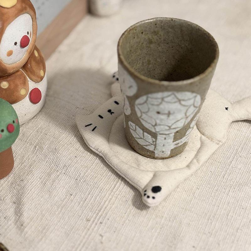 Cute Cartoon Cat Coaster Soft Fabric Coaster Insulation Pad Placemat Simple Beverage Coffee Mat Photo Decorate Kitchen Supplies