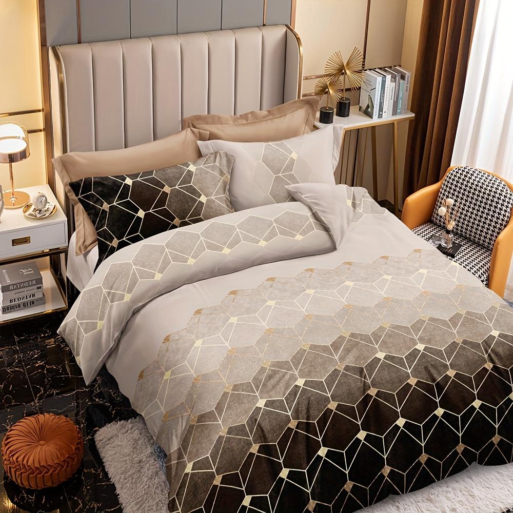 3Pcs Multiple Colors Available Luxe Geometric Marble Pattern Duvet Cover Set - Breathable Polyester Zippered Machine Washable
