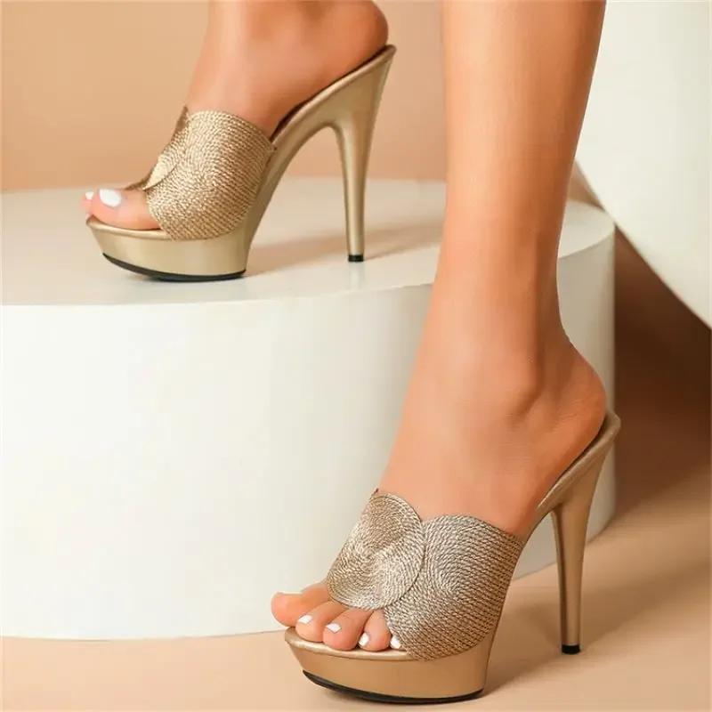 Fashion Eilyken Street Style Summer Open Toe Women Slippers Fashion Platform Thin High Heels Ladies Nightclub Party Prom Shoes