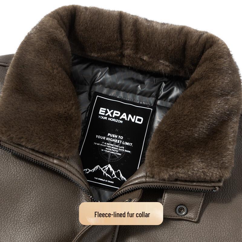 Futing Men's 90% Duck Down PU Leather Winter Jacket with Turn-down Collar