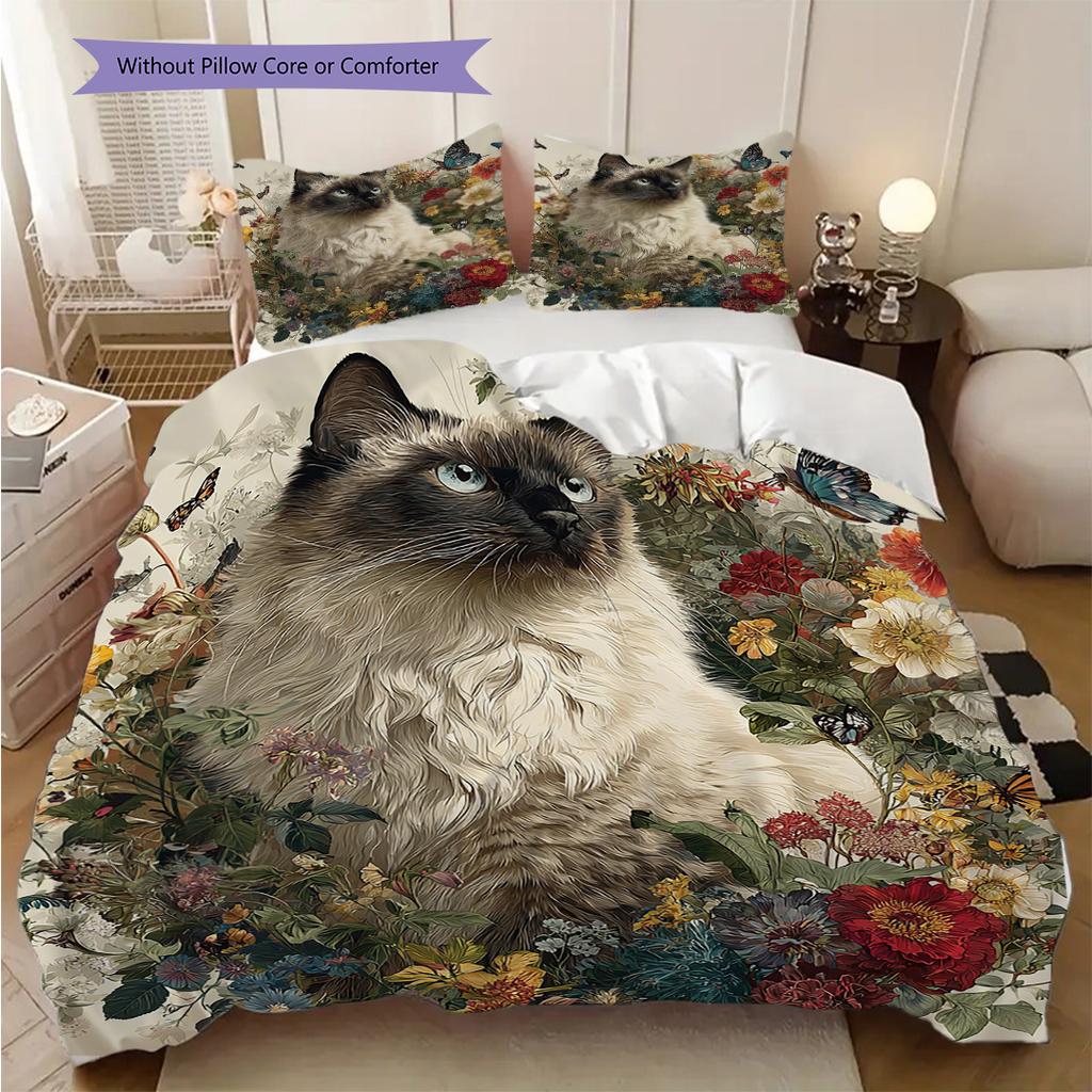Maine Coon Pattern Bedding Quilt Set Quilt Cover Pillowcase Home Decoration Birthday Gift (1 * Duvet Cover + 2 * Pillowcase, Without Core)