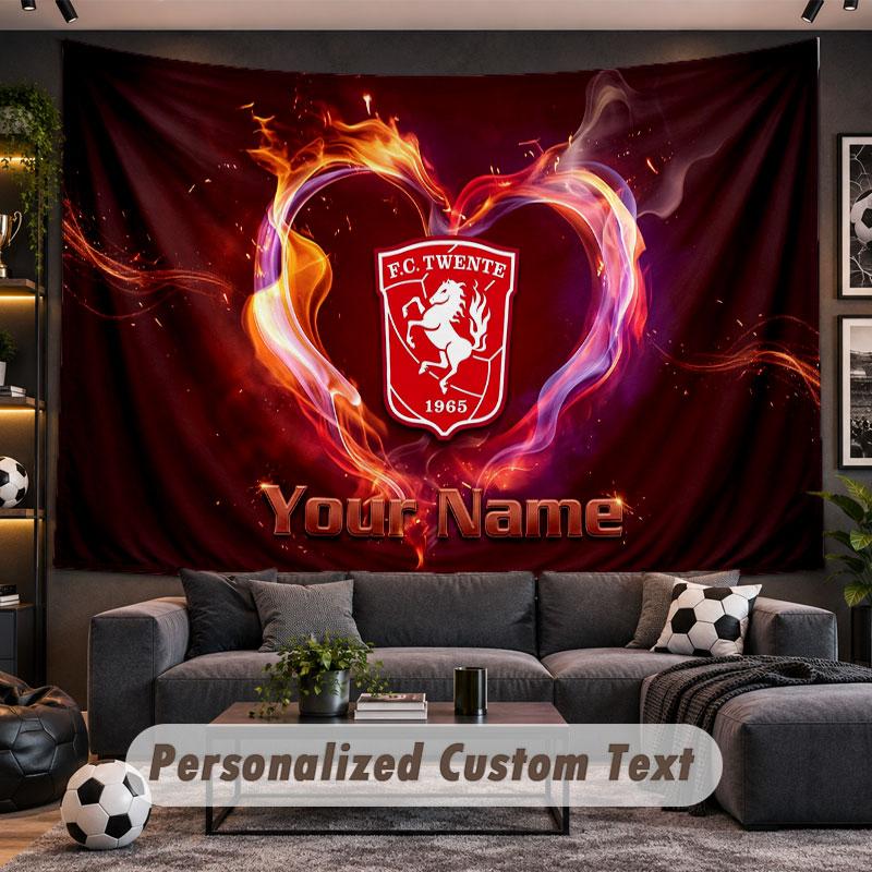Wall Hanging Tapestry Custom NameFC Twente Pattern Personalized Printed Fabric Wall Decor