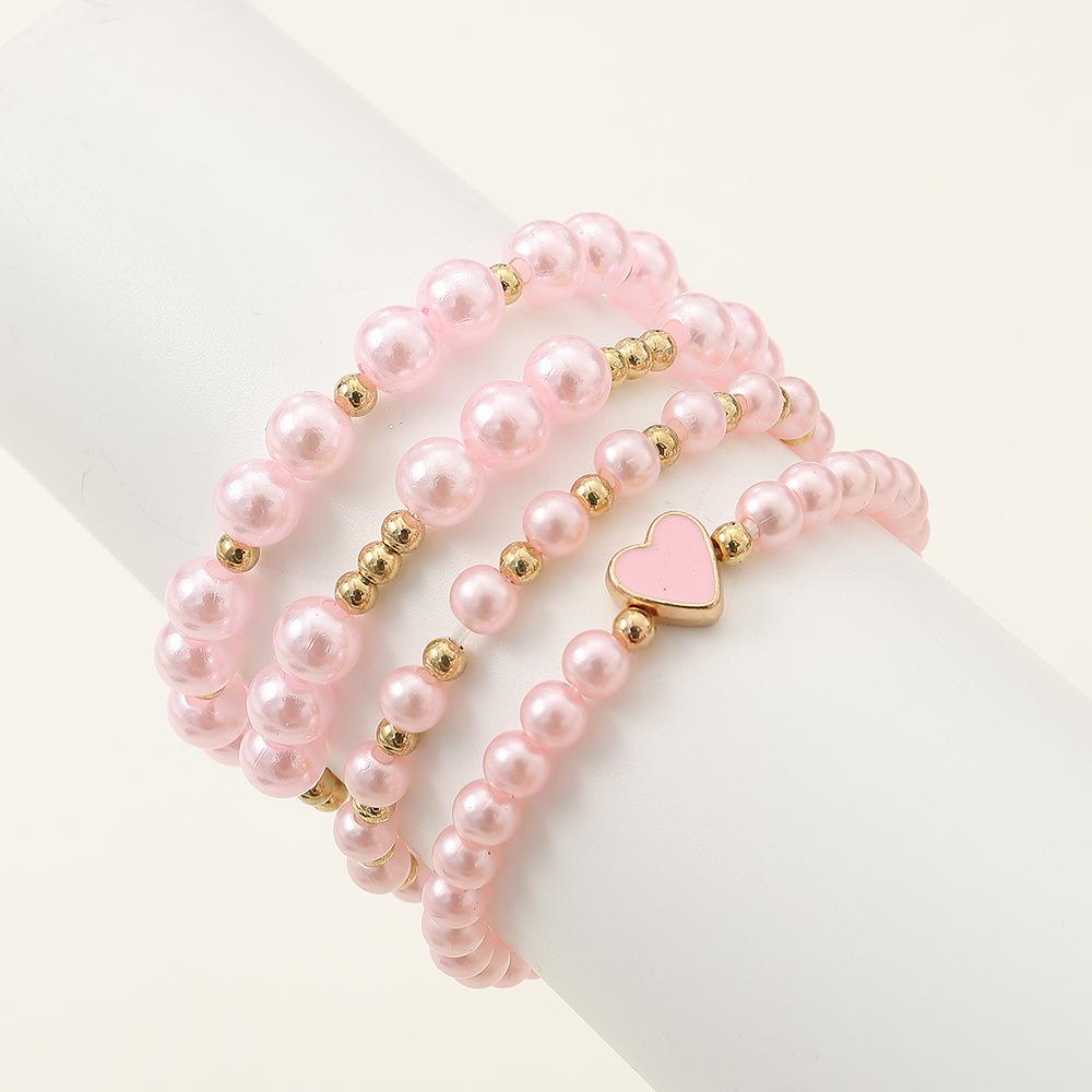 European and American New Children's Zircon Bracelet suit Little Girl Girl Love Oil Dropping Small Gold Beads Fashion Simple Four