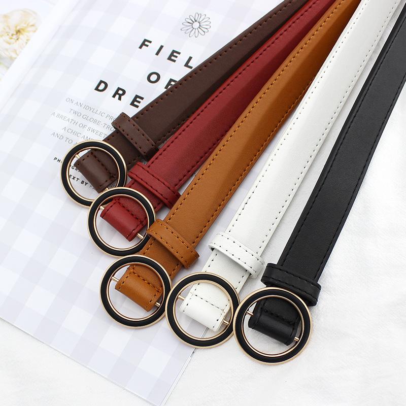 Ladies Painted Round Day Buckle Belt Non-Punching Decorative Belt Non-Porous Belt